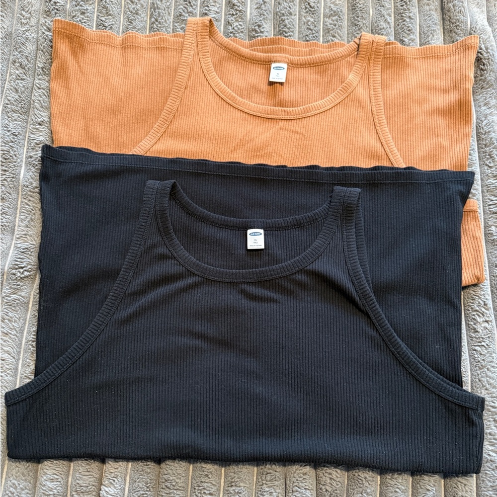 Set of 2 XL Tall Old Navy Ribbed Tank Tops,  Black Jack and Elmwood Brown
